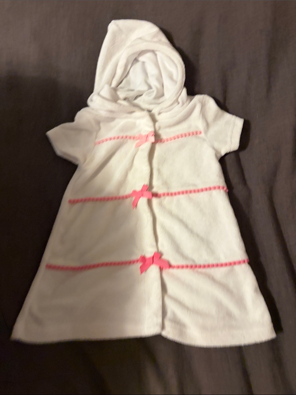 White Hooded Kids Pajama swim cover up with Pink Ribbon Bows
